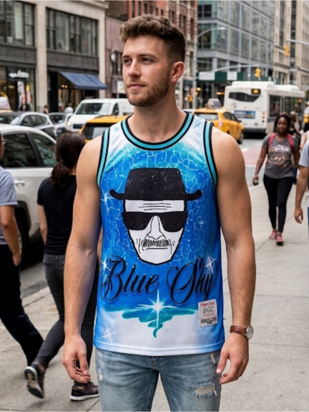 Breaking Bad Nostalgia Blue and White Graphic Tank Top